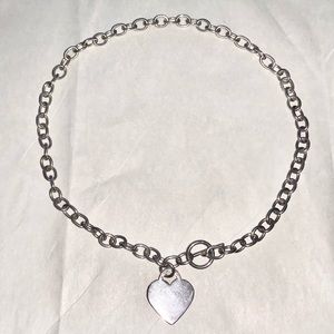 925 Sterling Silver Heart Tag Toggle Necklace